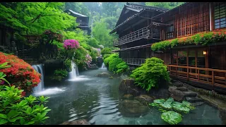 Serene Rainfall of Japanese Garden🍀Gentle Rain Sounds and Piano Music for Restful Sleep & Relaxation