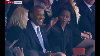 President Obama Cheered by Mandela Memorial Crowd