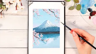 Easy Gouache Painting Tutorial // Spring Mount Fuji