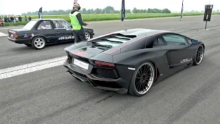 Lamborghini Aventador LP700 vs 725HP BMW 325i E30 Turbo vs Porsche 991 Turbo S