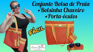 Bolsa de Praia em Tela + Porta-Óculos + Bolsinha Chaveiro - Muito Fácil/Iniciantes