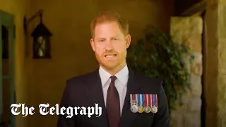 Prince Harry dons medals to present Forces award remotely from back door of Montecito mansion