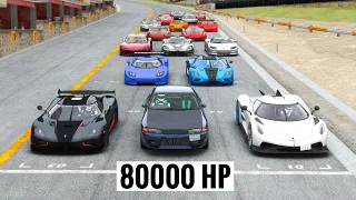 80,000HP Nissan Skyline R32 GT-R vs All Koenigsegg Hypercars at Special Stage Route X