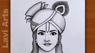 How to draw Shree Krishna Face Easy (Pencil Sketch) | Krishna Drawing Easy |Art Video | Sketch 2024