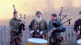 Tu-Bardh Wilson leads Scottish tribal band Clanadonia playing 'Spanish Eyes' live in Perth, Scotland