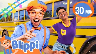 Wheels on the Bus All Through the Town | Blippi Music for Children | Nursery Rhymes for Babies