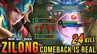 COMEBACK!! 24 Kills Zilong Almost SAVAGE!! - Build Top 1 Global Zilong ~ MLBB