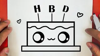 HOW TO DRAW A CUTE CAKE FOR HAPPY BIRTHDAY, STEP BY STEP, DRAW Cute things