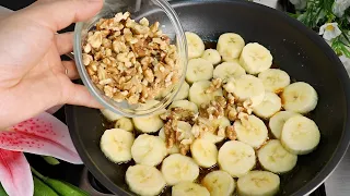 mix 2 bananas with some walnuts! a dessert that will drive you crazy! ready in 5 minutes!