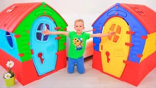 Vlad and Nikita Pretend Play with Playhouse for kids