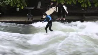 River Surfing @ Eisbach river near English Garden, Munich, Germany