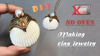 Mermaid shell pendant DIY (New Way of No Oven)clay jewelry