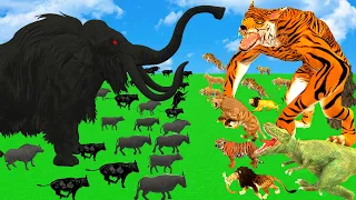 Giant Tiger Wolf Attack Prehistoric Mammals VS Shadow Itself Mammals Size Save By Woolly Mammoth
