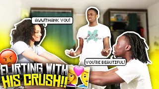 FLIRTING WITH MY FRIENDS CRUSH IN FRONT OF HIM PRANK!! *GONE WRONG*