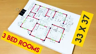 33 x 37 house plan design II 33 x 37 ghar ka design II 3 bhk house plan