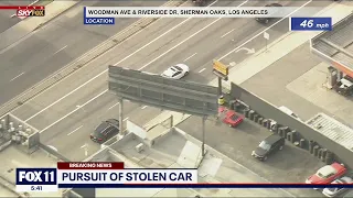 Police chase: LAPD in pursuit of suspected stolen vehicle near Van Nuys