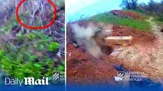 Moment Ukrainian soldiers escape Russian grenades near Bakhmut in terrifying POV footage