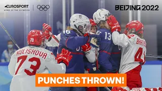 Fight breaks out between United States and Russia in Ice Hockey | 2022 Winter Olympics