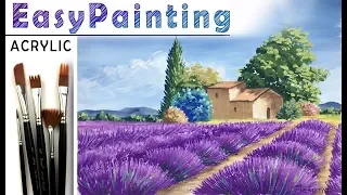 "Lavender field in Provence" landscape. How to paint 🎨ACRYLIC tutorial DEMO