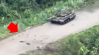 Russian T-62M Tank Runs Over Very Clear Anti Tank Mine Line