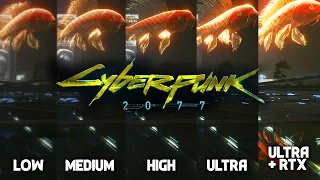 Как Cyberpunk 2077 выглядит на разных настройках графики (Low, Medium, High, Ultra, Ultra + RTX)