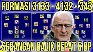 INILAH 3 FORMASI DEFAULT TERBAIK 4132 - 3133 - 343 SERANGAN BALIK CEPAT & BP EFOOTBALL 2023 MOBILE