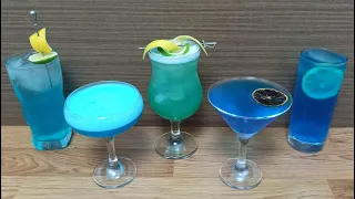 TOP 5 cocktails with Blue Curacao liqueur. How to make Blue Lagoon, Lady, Hawaii, Bikini Martini