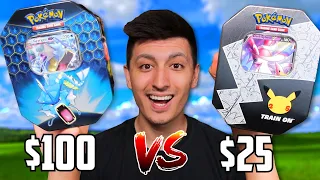 $100 vs $10 Pokemon Tins! Hidden Fates vs Celebrations!