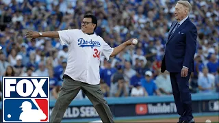 Vin Scully, Fernando Valenzuela throw out 1st pitch before Game 2 | 2017 MLB Playoffs | FOX MLB