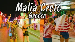 Malia Crete, Kreta, Crazy nightlife, walking tour 4k, Greece 2022