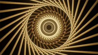 A golden spiral tunnel on a black background. Rotation relative to the center. Video Loop