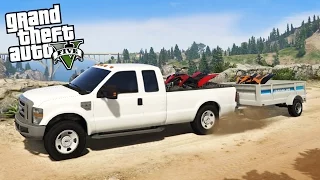 Ford F350 Super Duty 4x4 Towing Challenge! Hauling 2 ATVs Off-Road & Mudding! (GTA 5 PC Mods)