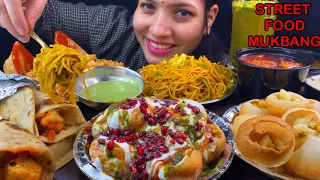 Eating Dahi Golgappe, Spicy🔥 Chowmin, Paneer Roll, Fried Rice, Aloo Samosa, Pyaj Tamatar Sabji Asmr