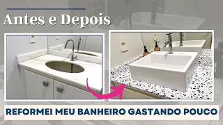 REFORMEI MEU BANHEIRO GASTANDO POUCO | ENVELOPEI MINHA BANCADA COM PAPEL DE PAREDE | AMANDA ELIS