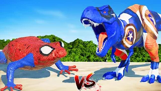 (🌍Jurassic World Evolution🌍) SpiderMan Frog vs Captain T-Rex Dinosaurs Fight!!!! #dinosaurs