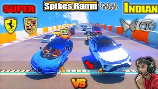 Indian Cars 💪 Vs Super cars🚀 Spikes Ramp Jump Challenge GTA 5