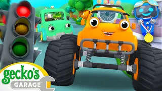 Monster Truck VS Tow Truck, Who will Win the Race?| Animal for Kids | Truck Cartoon | Gecko's Garage