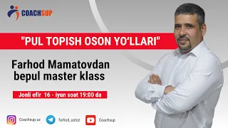 "PUL TOPISH OSON YO'LLARI" Bepul master klassga hoziroq ro'yxatdan o'ting