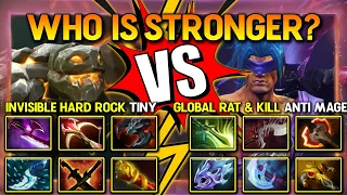 WHO IS STRONGER? | Invisible Hard Rock Carry Tiny Vs. Global Rat & Kill Carry Anti Mage | 7.36a DotA