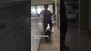 Her dog started dancing with her in the kitchen 😂