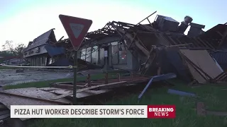 Pizza Hut employees rush to walk-in freezer for shelter as restaurant is torn apart by tornado