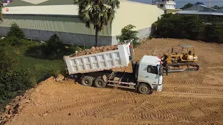 Wonderful! Dump Truck SHACMAN TRAGO And Bulldozer D58P Komatsu Land filling  Push to clean the soil