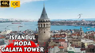 🇹🇷 Galata Tower Moda Bazaar Istanbul 2023 Turkey Walking Tour Tourist Guide 4K fps60