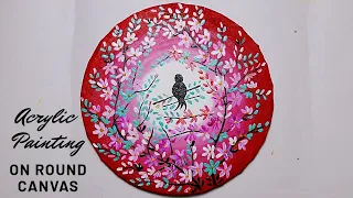 Acrylic Painting on Round Canvas | Flower Painting on Round Canvas | Easy Canvas Painting