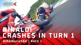 Rinaldi crashes in Turn 1 💥 | #IDNWorldSBK 🇮🇩