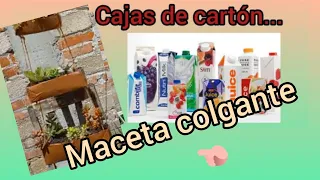 Como hacer maceta colgante con cajas de leche 3 niveles #MacetaRecicladaConTetraPak  #cajasdeleche