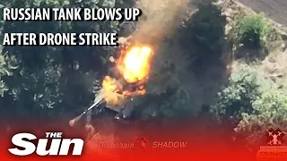 Ukrainian drone blows up Russian tank that explodes in FIREBALL