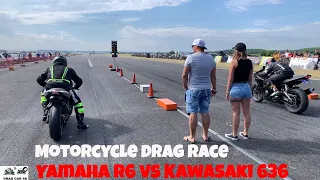 Yamaha R6 vs Kawasaki 636 motorcycle drag race 1/4 mile 🏍🚦 - 4K UHD
