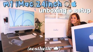 iMac M1 24 inch Unboxing, Setup & Customizing 🎧 (Blue) ~ ASMR + aesthetic🖱