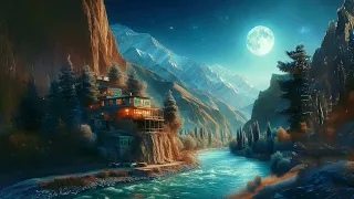 Night Nature,ASMR,Ambiance The View of a house next to the river,Full moon,Relaxation Sound,AFG7